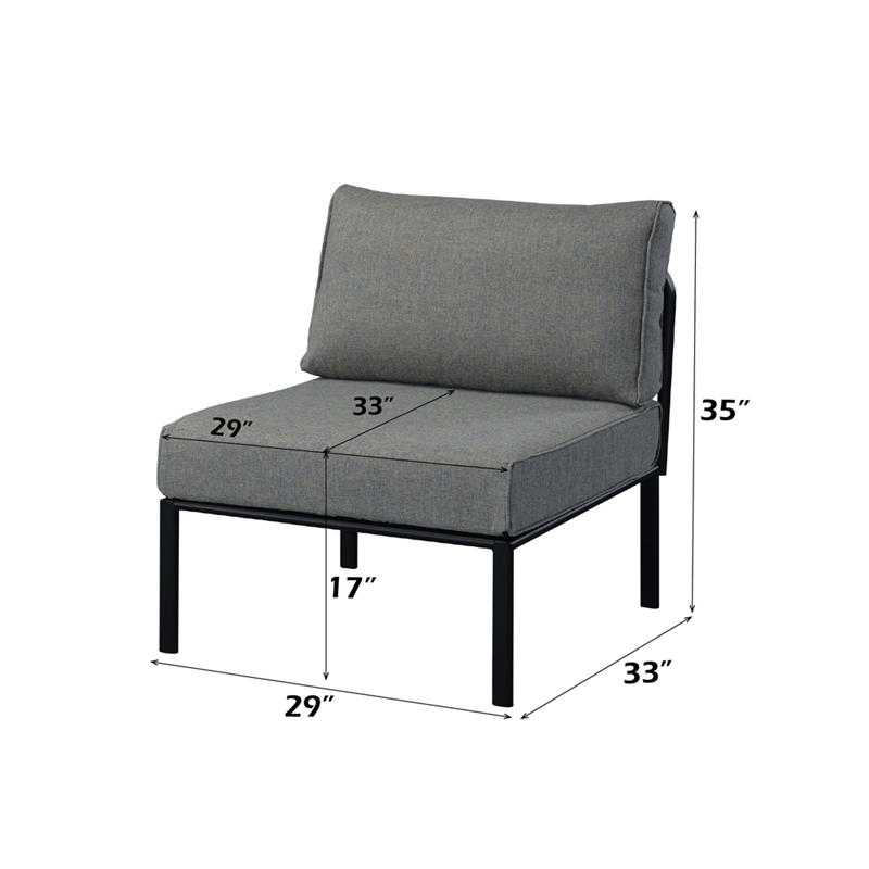 ACME Rajni Patio-Armless Chair in Gray Fabric & Black