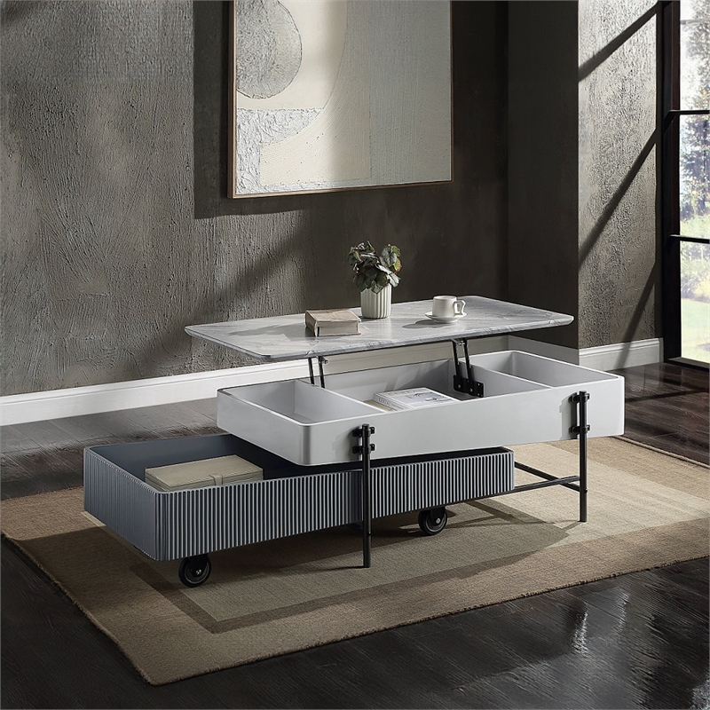 ACME Wilkins Coffee Table w/Lift Top in White & Gray High Gloss