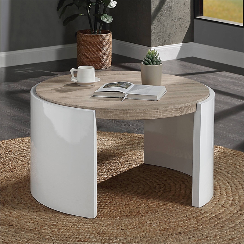 ACME Zoma Coffee Table in White High Gloss & Oak
