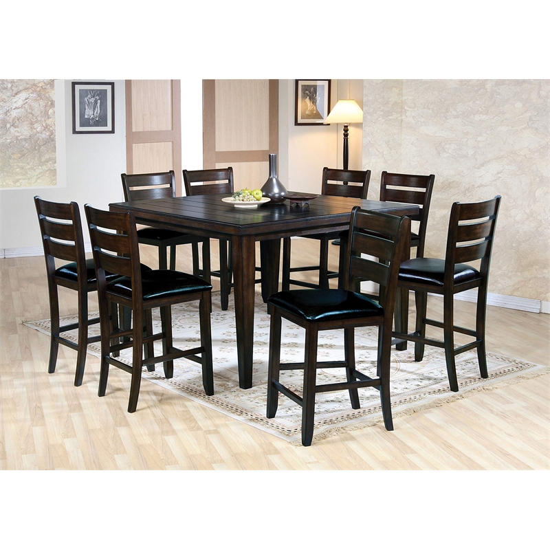 ACME Urbana Counter Height Chair (Set-2) in Black Synthetic Leather & Espresso