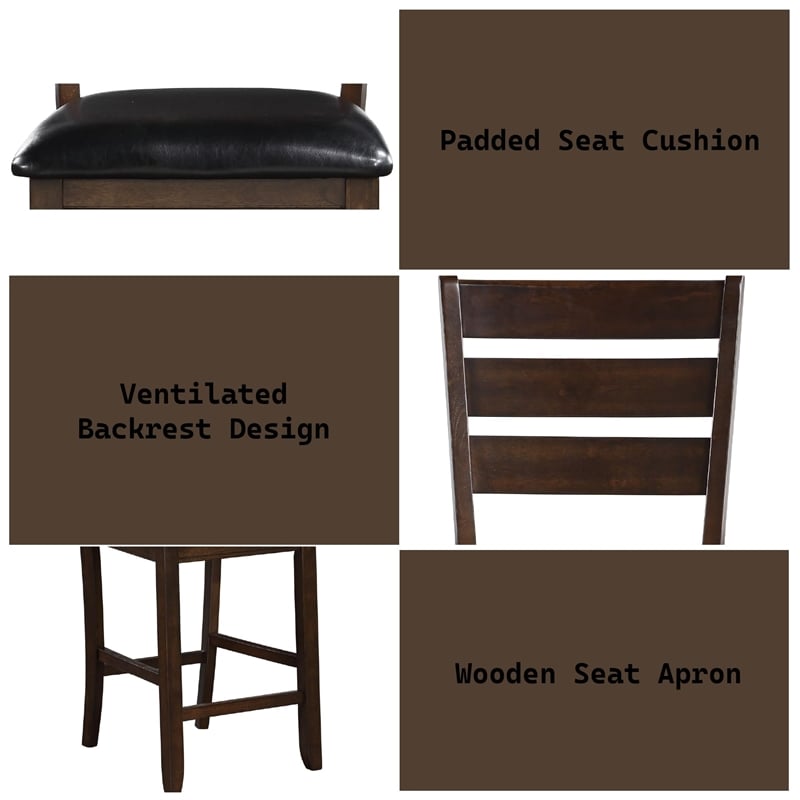ACME Urbana Counter Height Chair (Set-2) in Black Synthetic Leather & Espresso