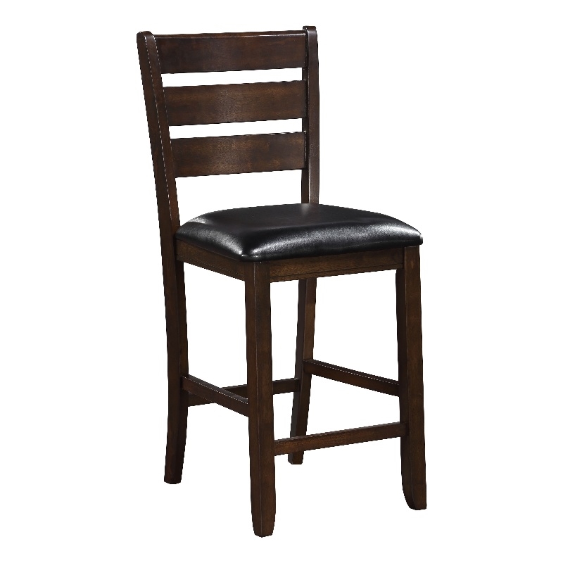ACME Urbana Counter Height Chair (Set-2) in Black Synthetic Leather & Espresso