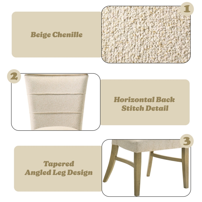 ACME Olinda Chenille Upholstered Dining Side Chair in Linen Beige (Set of 2)