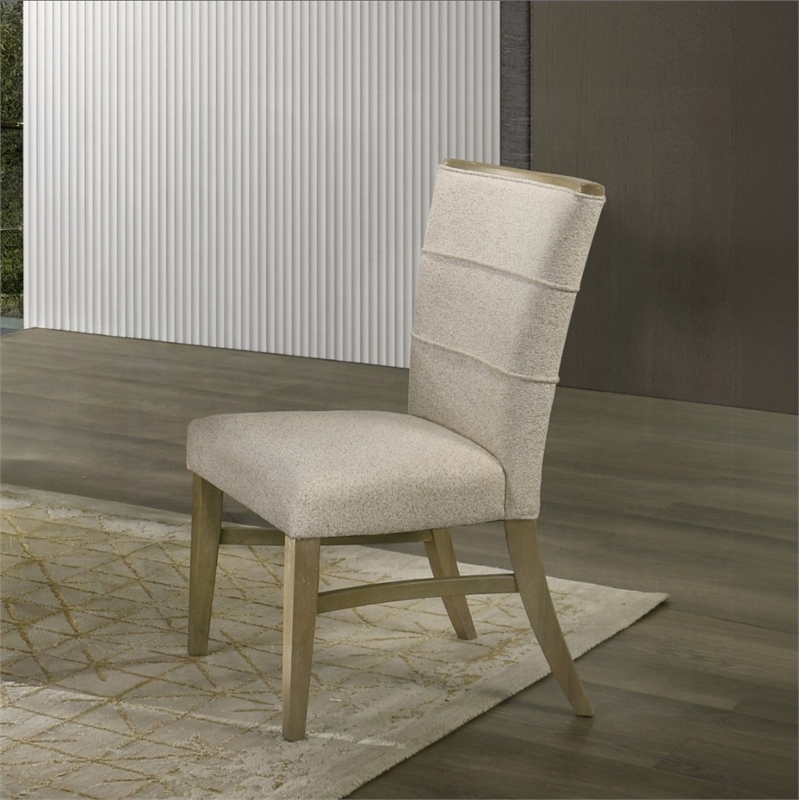 ACME Olinda Chenille Upholstered Dining Side Chair in Linen Beige (Set of 2)