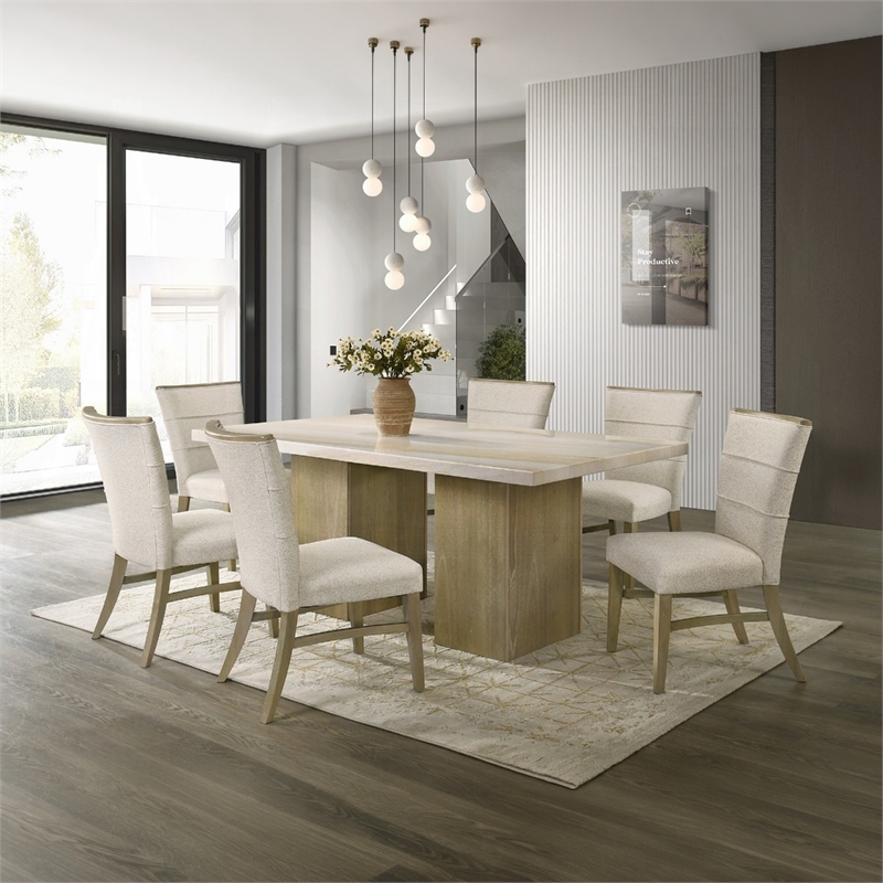 ACME Olinda Chenille Upholstered Dining Side Chair in Linen Beige (Set of 2)