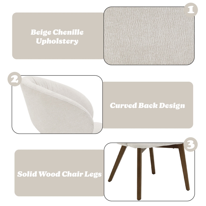 ACME Eada Fabric Upholstered Dining Arm Chair in Beige Chenille (Set of 2)