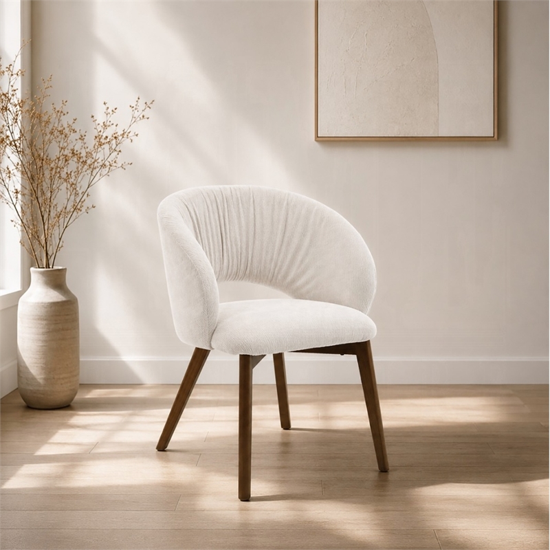 ACME Eada Fabric Upholstered Dining Arm Chair in Beige Chenille (Set of 2)
