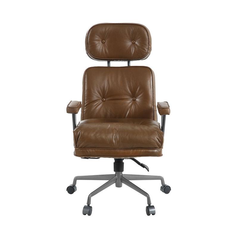 ACME Dasya Swivel Office Chair in Brown Top Grain Leather & Iron