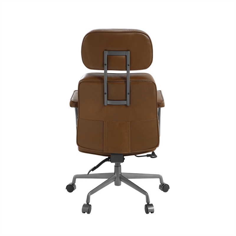 ACME Dasya Swivel Office Chair in Brown Top Grain Leather & Iron