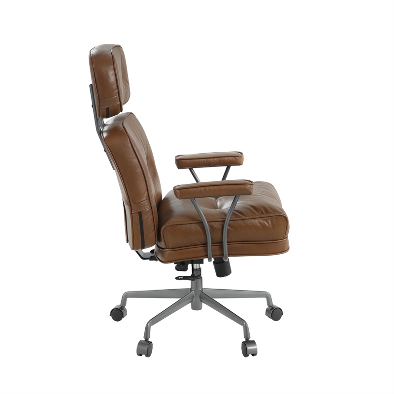ACME Dasya Swivel Office Chair in Brown Top Grain Leather & Iron