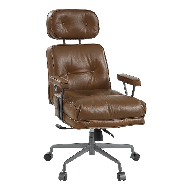ACME Dasya Swivel Office Chair in Brown Top Grain Leather & Iron