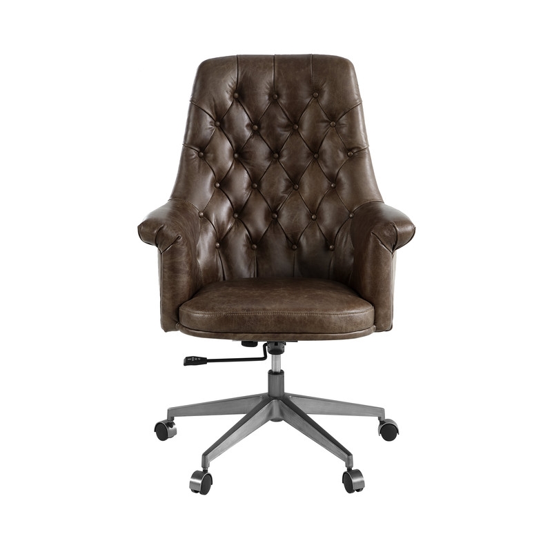ACME Dasan Swivel Office Chair in Dark Brown Top Grain Leather & Iron