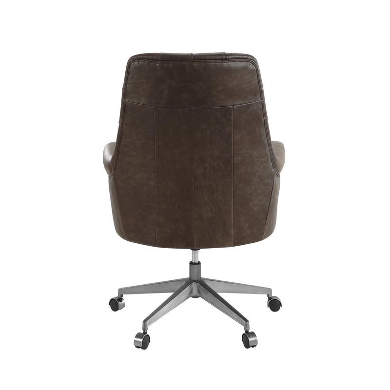 ACME Dasan Swivel Office Chair in Dark Brown Top Grain Leather & Iron