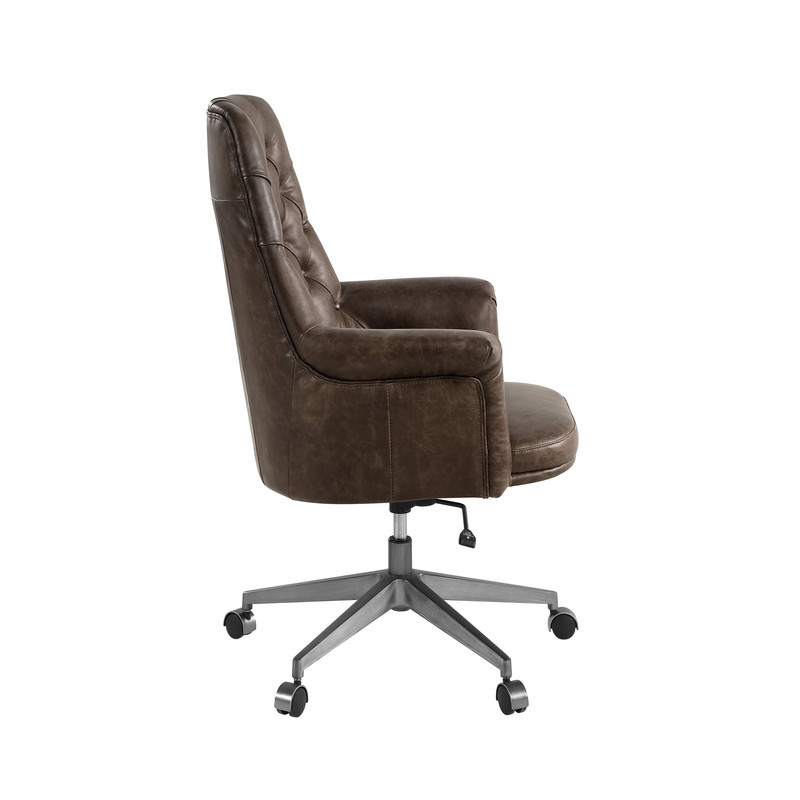 ACME Dasan Swivel Office Chair in Dark Brown Top Grain Leather & Iron