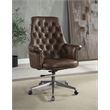 ACME Dasan Swivel Office Chair in Dark Brown Top Grain Leather & Iron