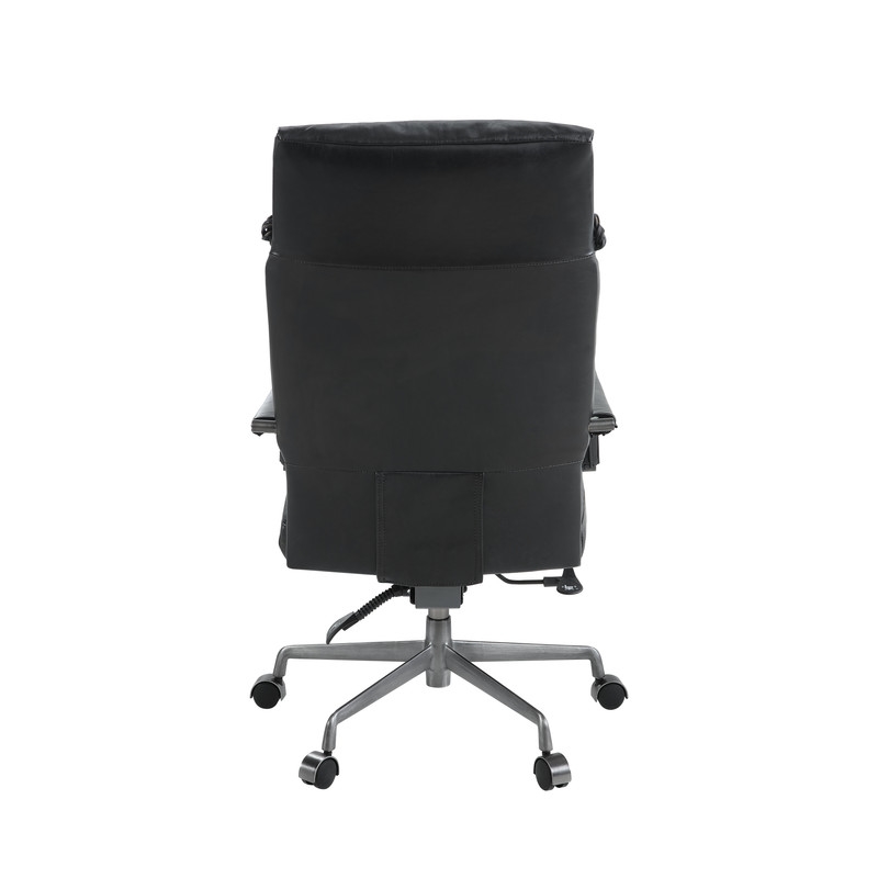 ACME Dart Swivel Office Chair in Vintage Black Top Grain Leather & Iron