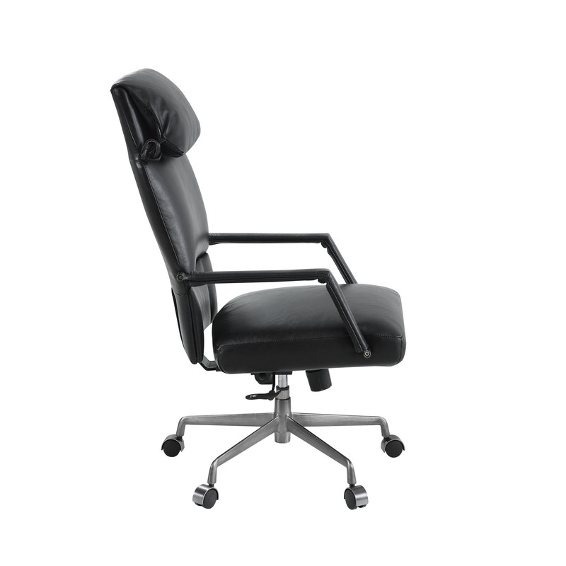 ACME Dart Swivel Office Chair in Vintage Black Top Grain Leather & Iron