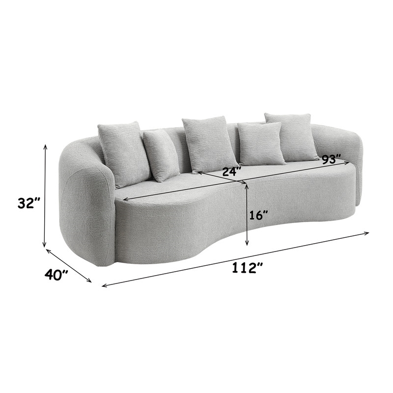ACME Barasa Oversize Sofa with 5 Pillows in Gray Chenille