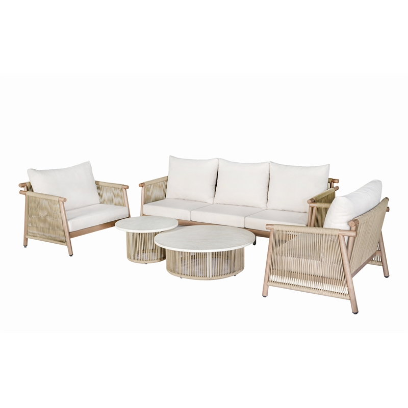 ACME Zira 5Pc Patio Sofa Set in Beige Fabric & Glass Fiber Reinforced Cement Table Top