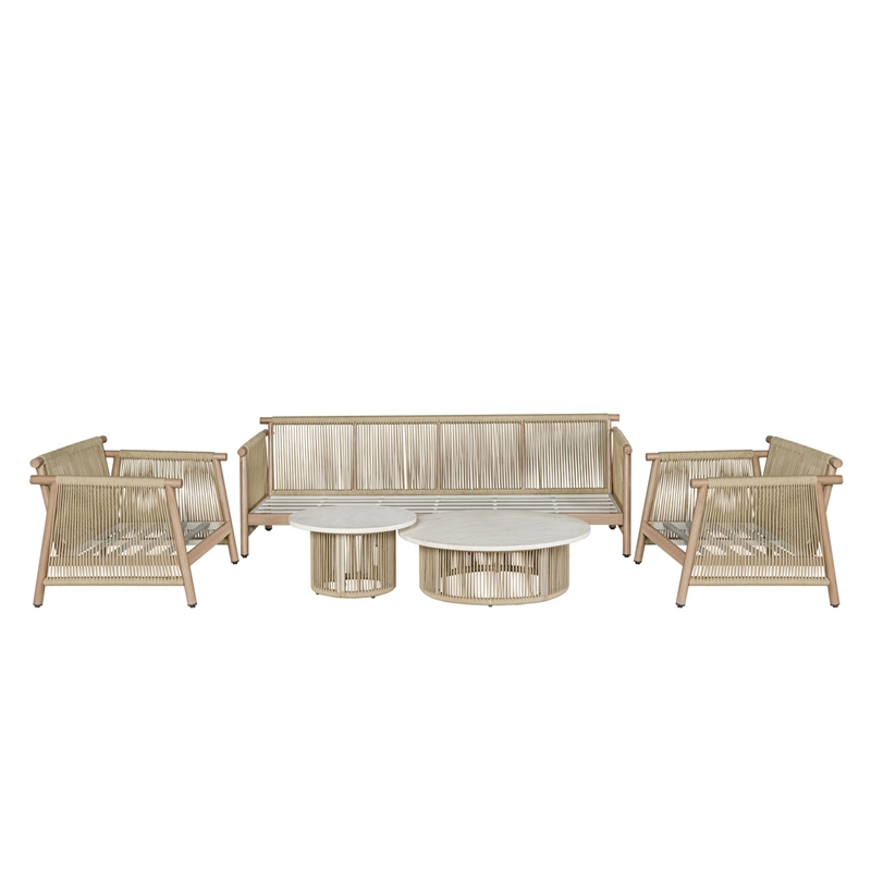 ACME Zira 5Pc Patio Sofa Set in Beige Fabric & Glass Fiber Reinforced Cement Table Top