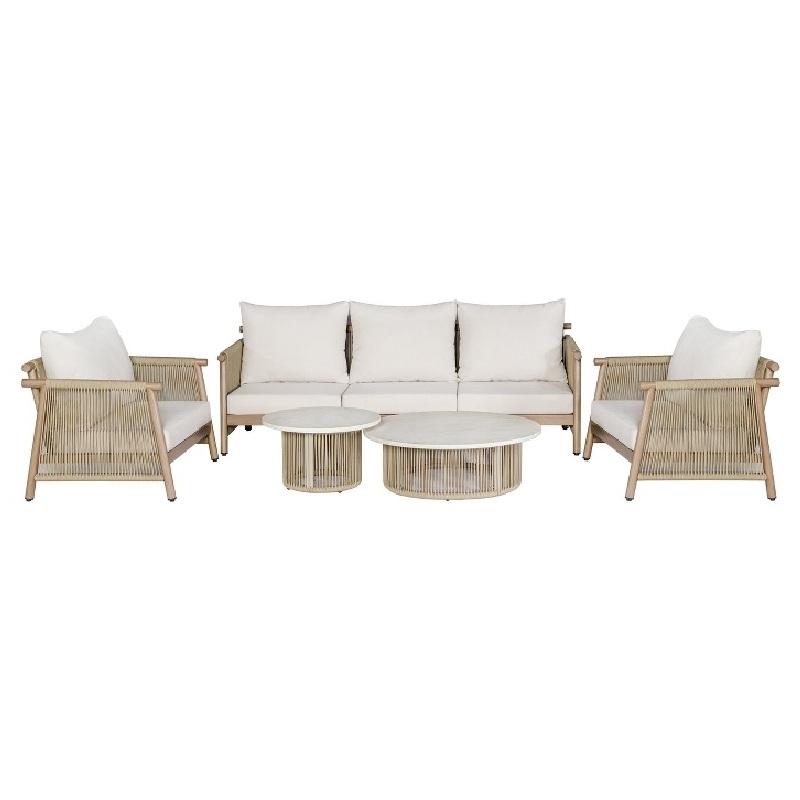 ACME Zira 5Pc Patio Sofa Set in Beige Fabric & Glass Fiber Reinforced Cement Table Top