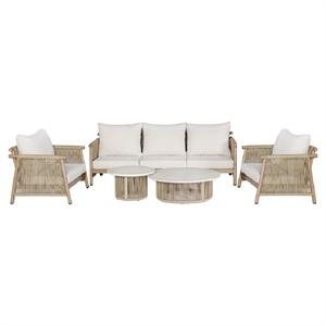 ACME Zira 5Pc Patio Sofa Set in Beige Fabric & Glass Fiber Reinforced Cement Table Top