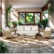 ACME Zira 5Pc Patio Sofa Set in Beige Fabric & Glass Fiber Reinforced Cement Table Top