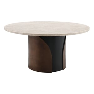 ACME Rufina Round Dining Table with Marble Top in Natural Marble Top & Walnut