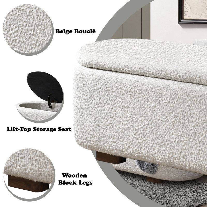 ACME Sandro Bench with Storage in Beige Boucle & Walnut