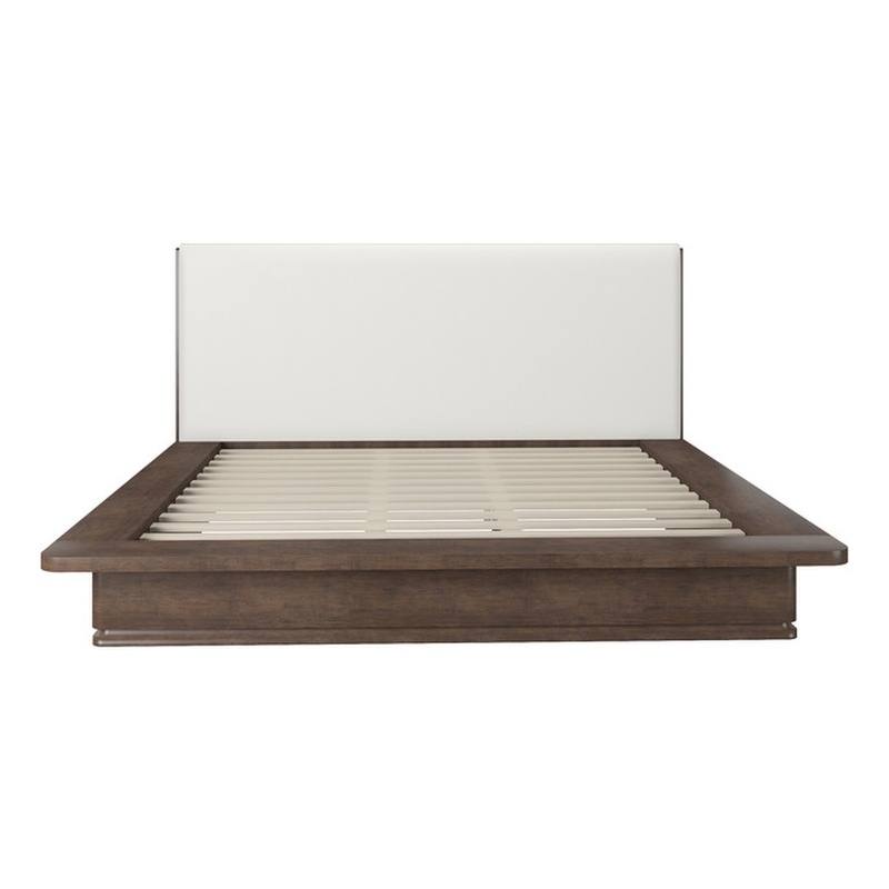 ACME Mikko Eastern King Bed in Cream Linen & Brown Oak