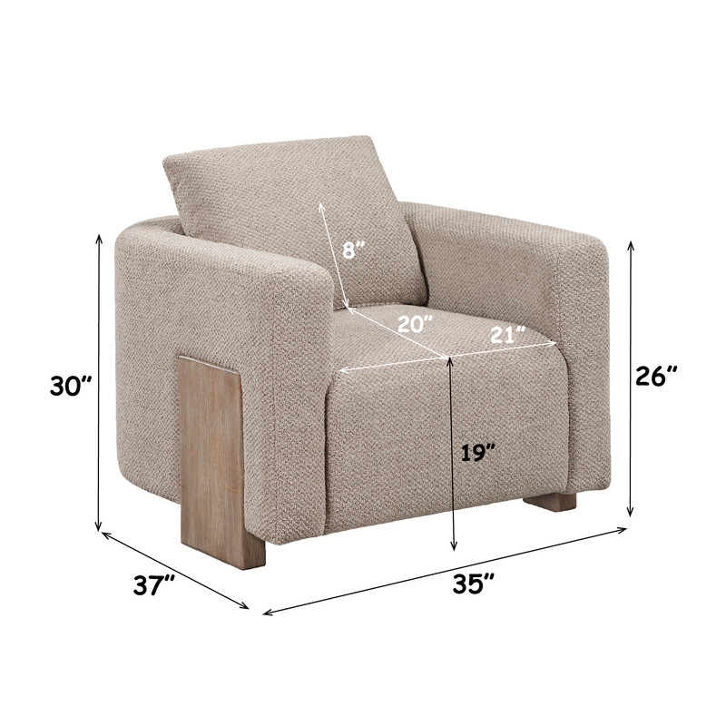ACME Tryne Wood Frame and Fabric Upholstered Accent Chair in Latte Linen
