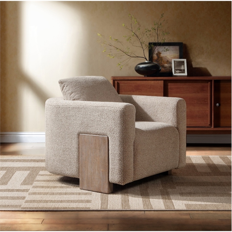 ACME Tryne Wood Frame and Fabric Upholstered Accent Chair in Latte Linen
