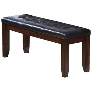 acme urban faux leather tufted upholstered dining bench in black and cherry