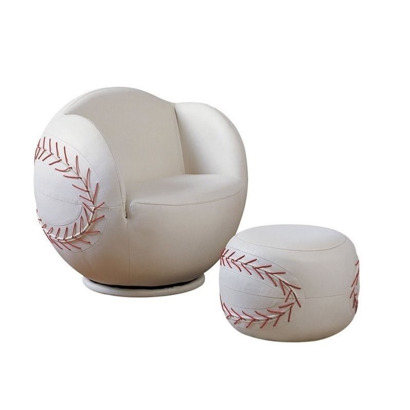 ACME All Star Baseball Swivel Kids Chair with Ottoman in White 05528