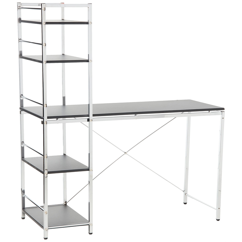 ACME Elvis Wooden Computer Desk with Shelves in Black and Chrome