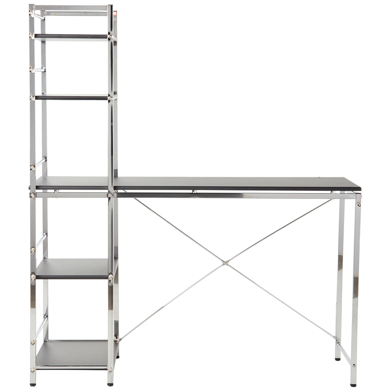 ACME Elvis Wooden Computer Desk with Shelves in Black and Chrome