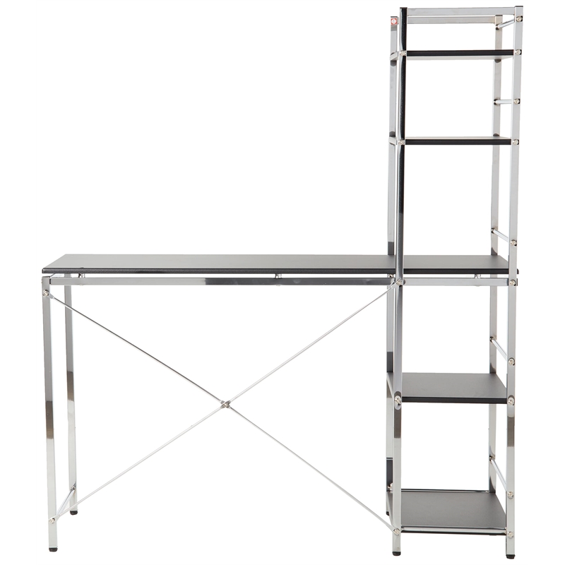 ACME Elvis Wooden Computer Desk with Shelves in Black and Chrome