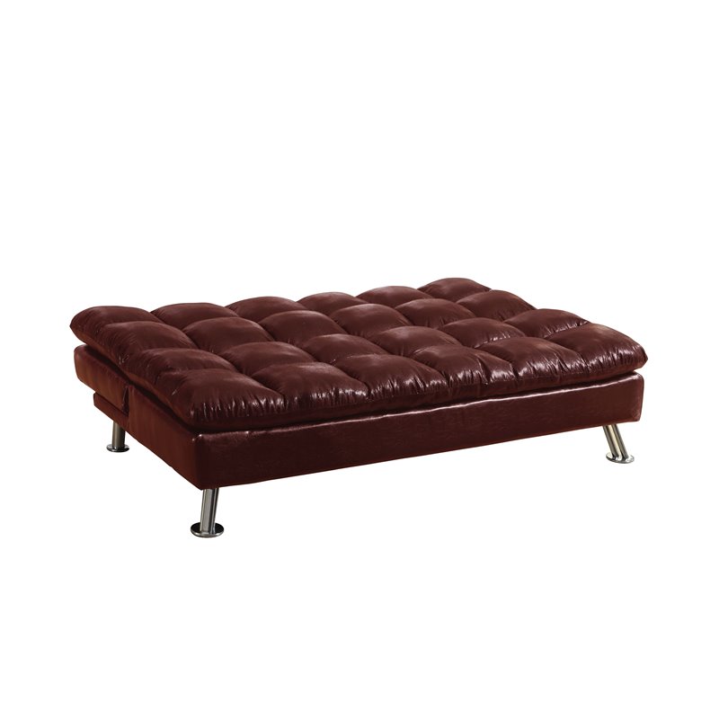 ACME Tayte Faux Leather Tufted Convertible Sofa in Burgundy