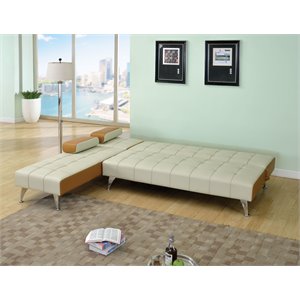 ACME Lytton Faux Leather Convertible Sofa in Bei..