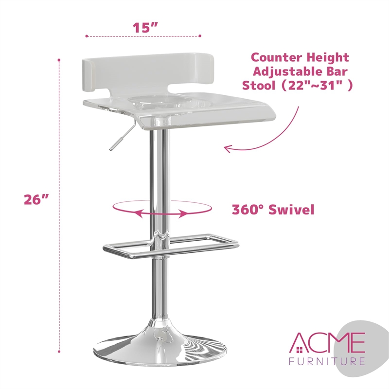 ACME Rania Swivel Adjustable Bar Stool in Clear
