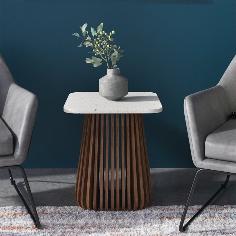 Terra Square Terrazzo Side Table in Walnut
