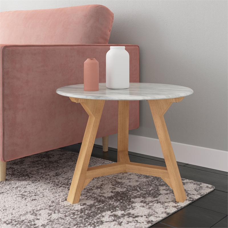 AEON Furniture Aubrey Faux Marble End Table in Natural