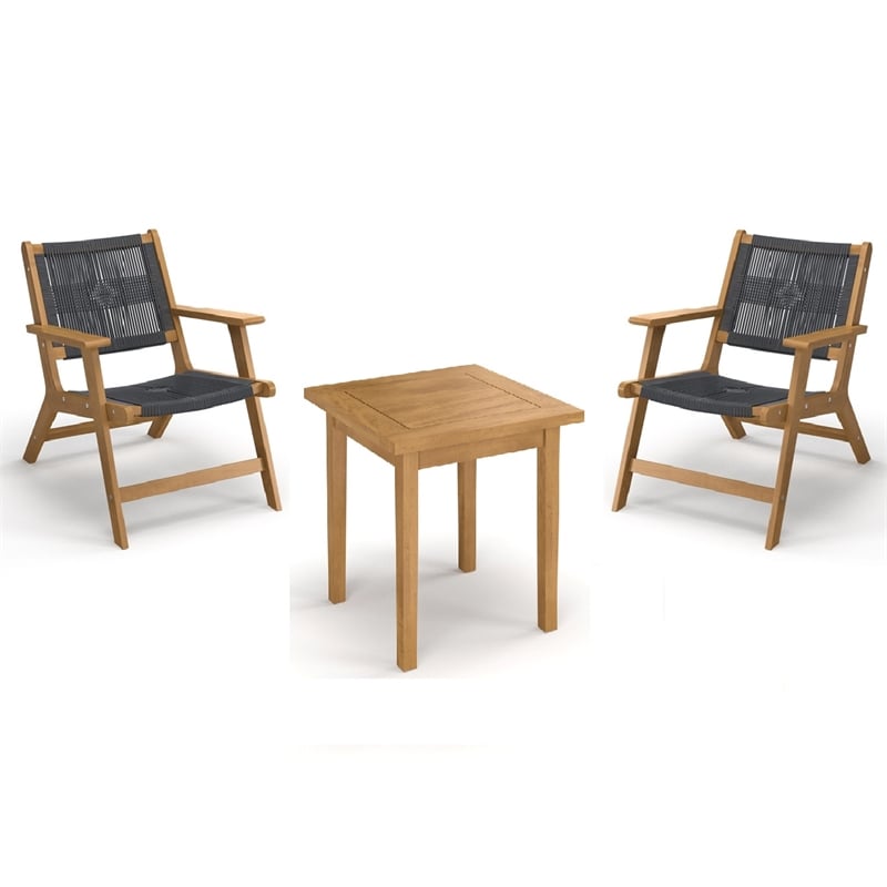 AEON Furniture Rio Solid Wood and Rope Lounge Chair Set in Natural/Black
