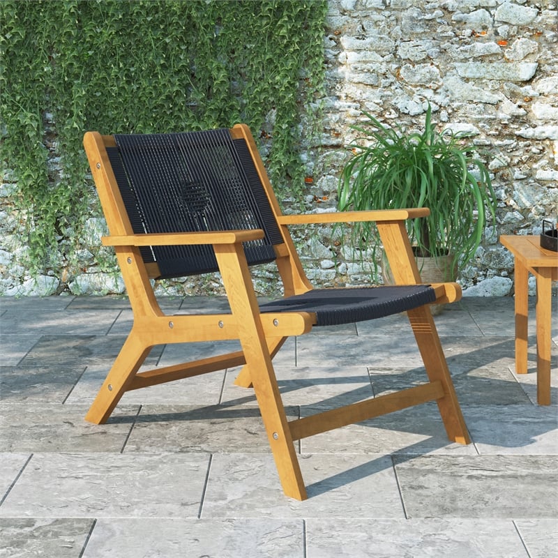 AEON Furniture Rio Solid Wood and Rope Lounge Chair Set in Natural/Black