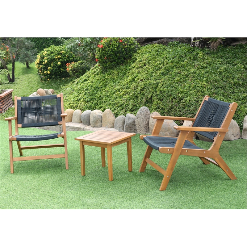 AEON Furniture Rio Solid Wood and Rope Lounge Chair Set in Natural/Black