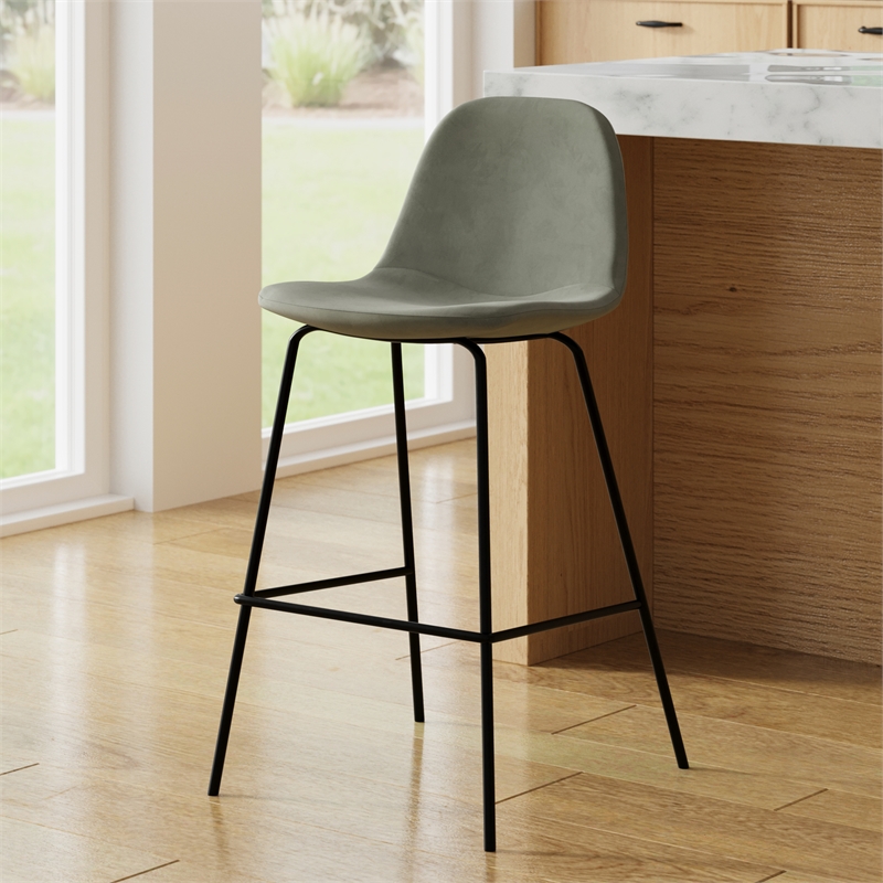 Maxine Velvet Performance Counter Height Stools (Set of 2) in Silver