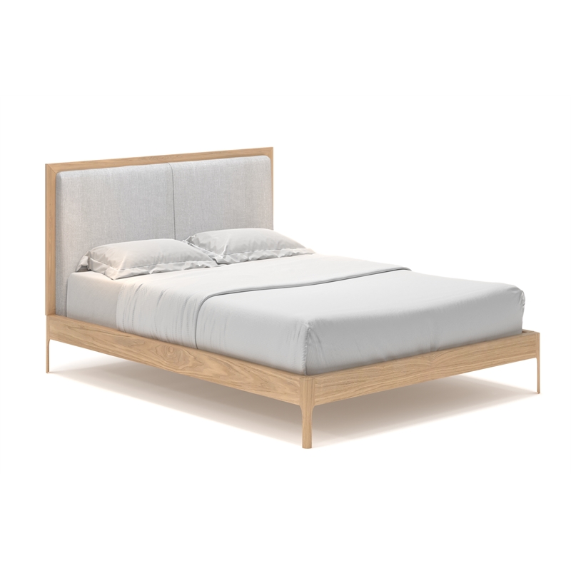 AEON Furniture Anushka Linen-Like Fabric Upholstered Full Bed in Light Oak