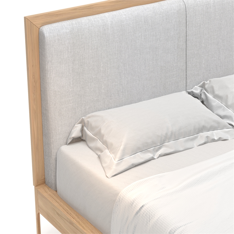 AEON Furniture Anushka Linen-Like Fabric Upholstered Full Bed in Light Oak