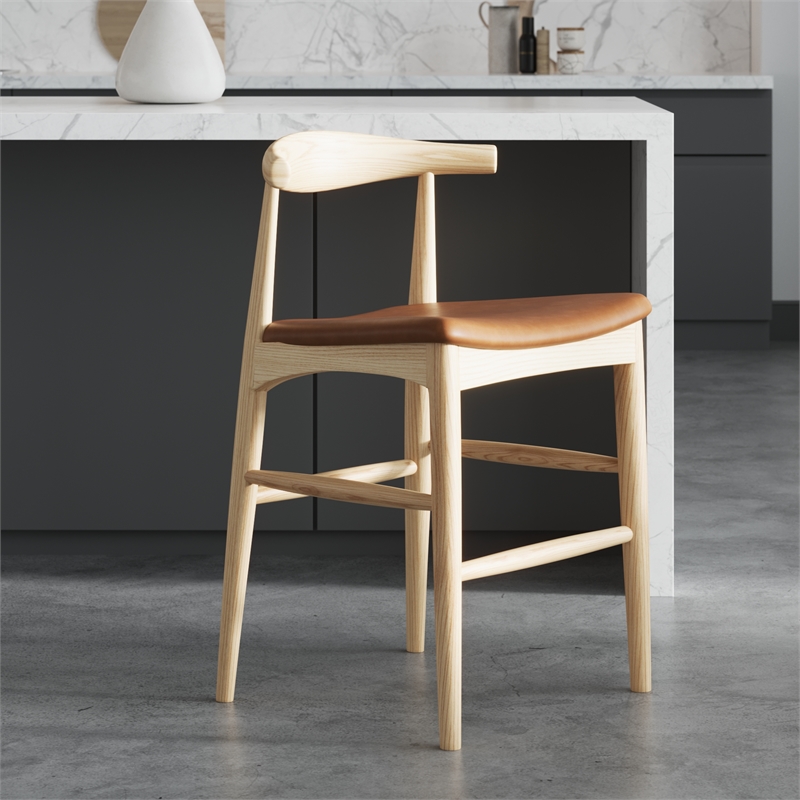 Aeon Furniture Troy Vegan Leather Counter Height Stool in Natural