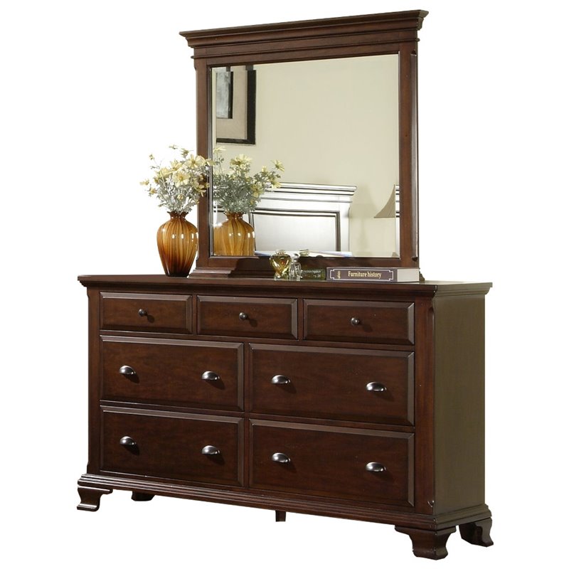 Picket House Furnishings Brinley Solid Wood Bedroom Dresser and Mirror in Cherry